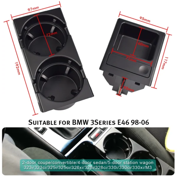 Console Rangement Central E46 — Porte-Gobelet & Vide-Poche