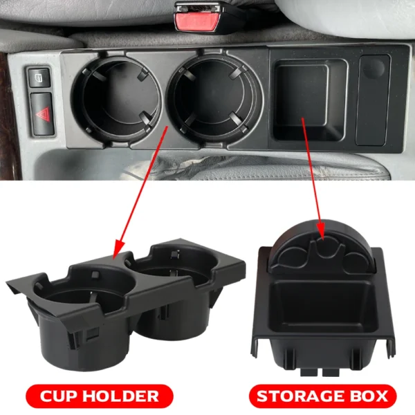 Console Rangement Central E46 — Porte-Gobelet & Vide-Poche