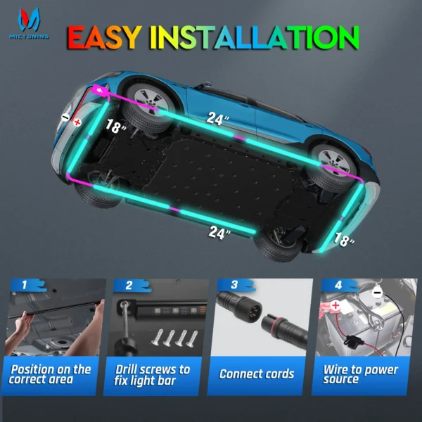 Kit Éclairage Sous Caisse E46 — Strips RGBW LED App & Télécommande