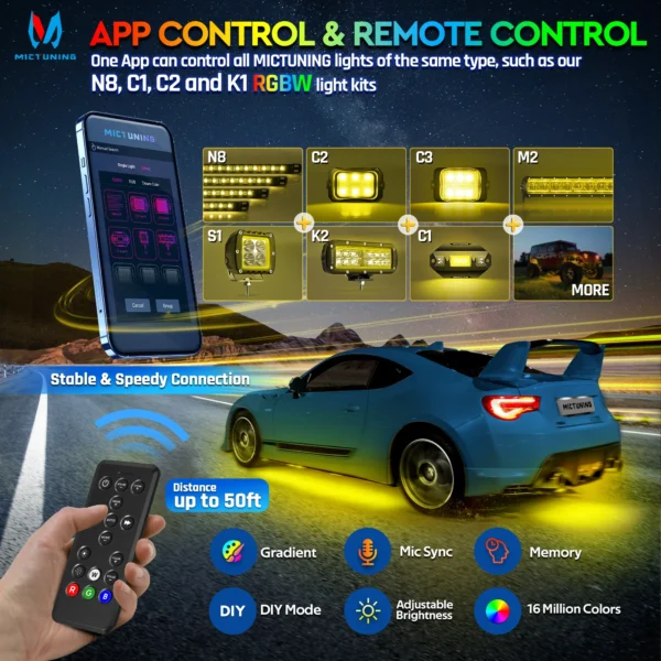 Kit Éclairage Sous Caisse E46 — Strips RGBW LED App & Télécommande
