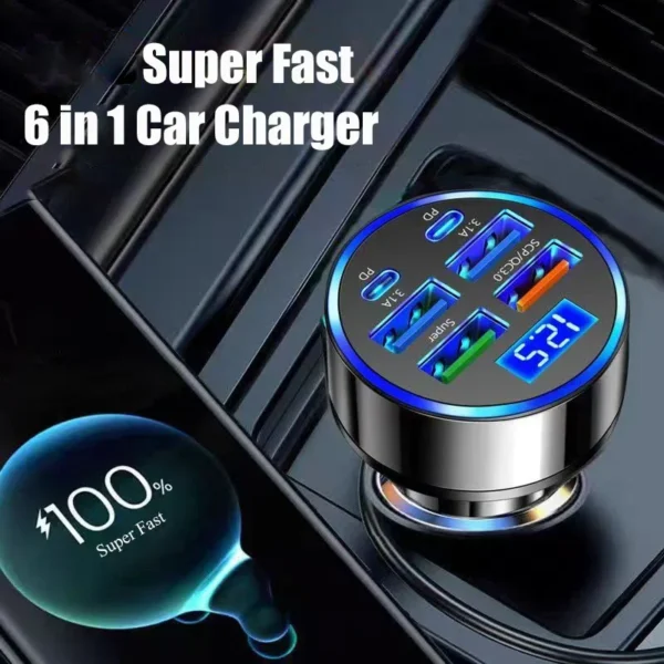 S7edc5b41a74448829d216d885d447fd3F.webp Chargeur Voiture USB-C 6-en-1 350W — Affichage Digital