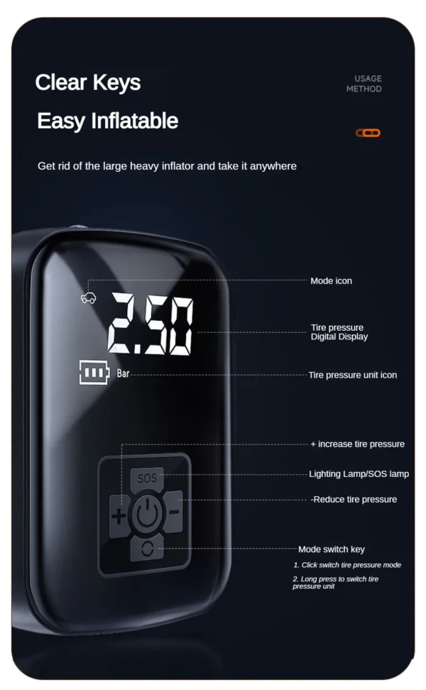 Gonfleur Pneu Électrique Portable 150PSI — Sans Fil
