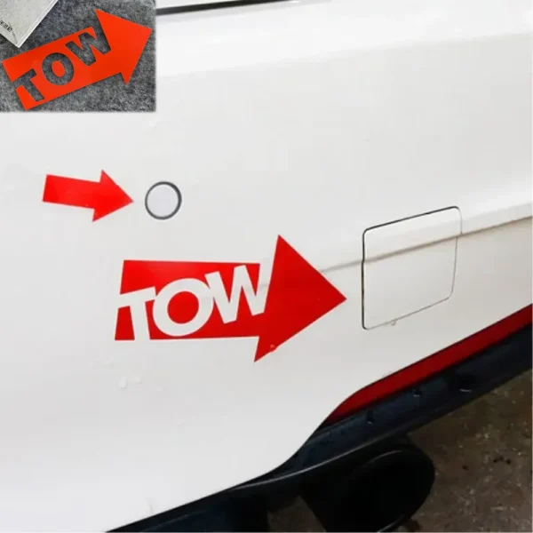 Sticker JDM TOW — crochet et flèche réfléchissants
